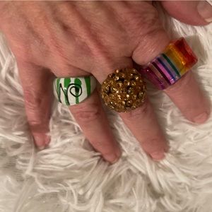 Rings 3 Vtg  Acrylic Various Sizes Square Round Lightweight Rainbow  Initial M